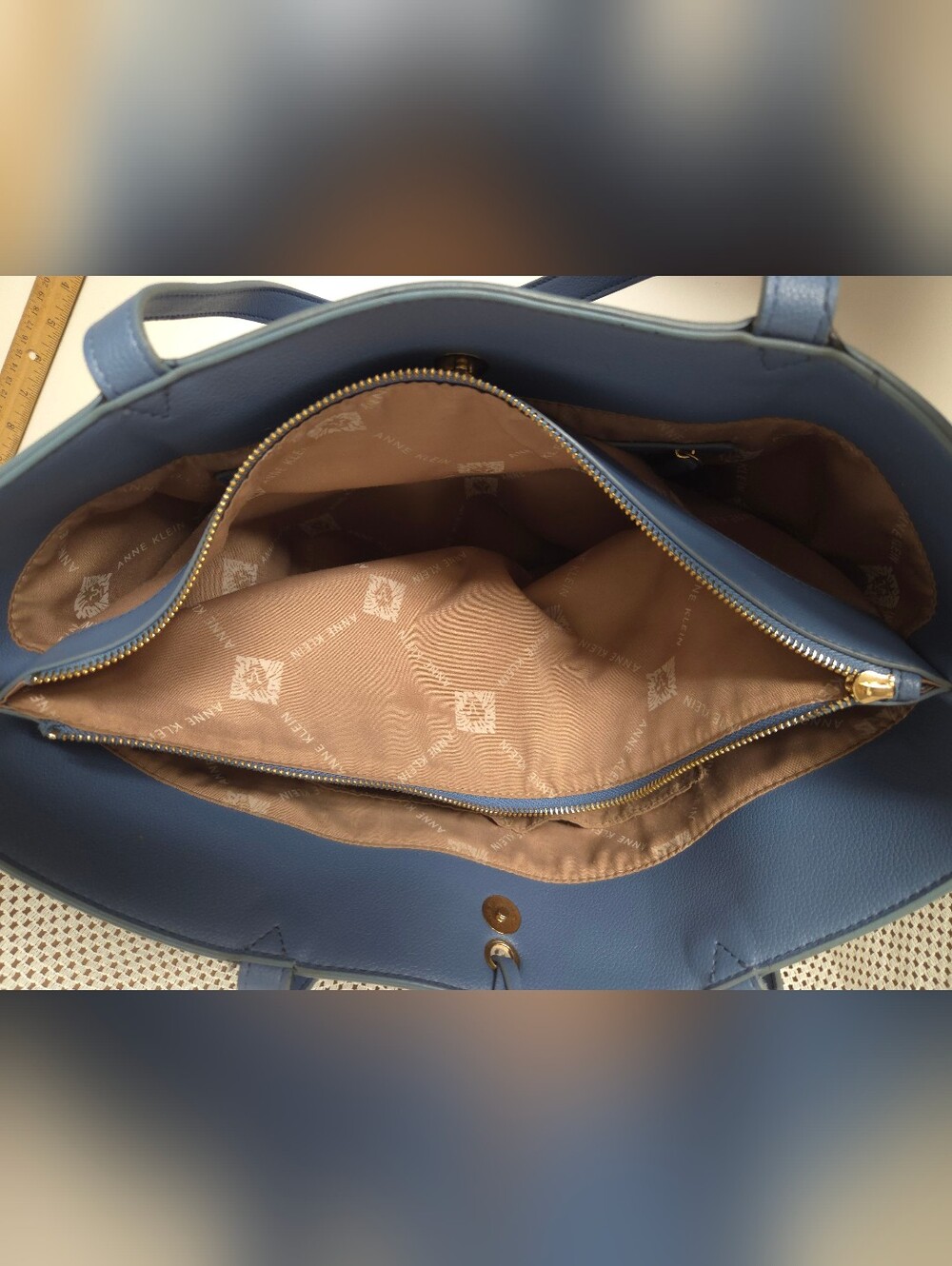 Anne Klein Blue Tote with Gold Logo Charms #162 - Picture 12 of 14